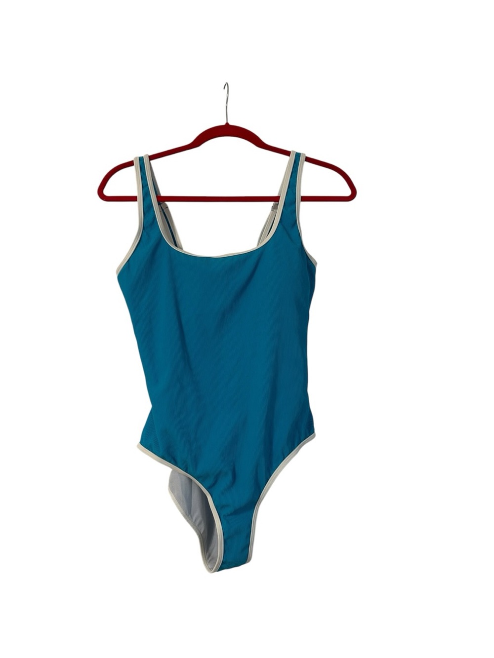 NWT Women's AI'MAGE turquoise One-Piece Swimsuit with white trim Size L